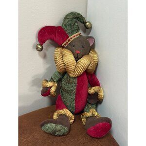 VINTAGE DAN DEE CHRISTMAS JESTER BEAR WOOD FACE 15" COLLECTIBLE JINGLE BELL SOUN